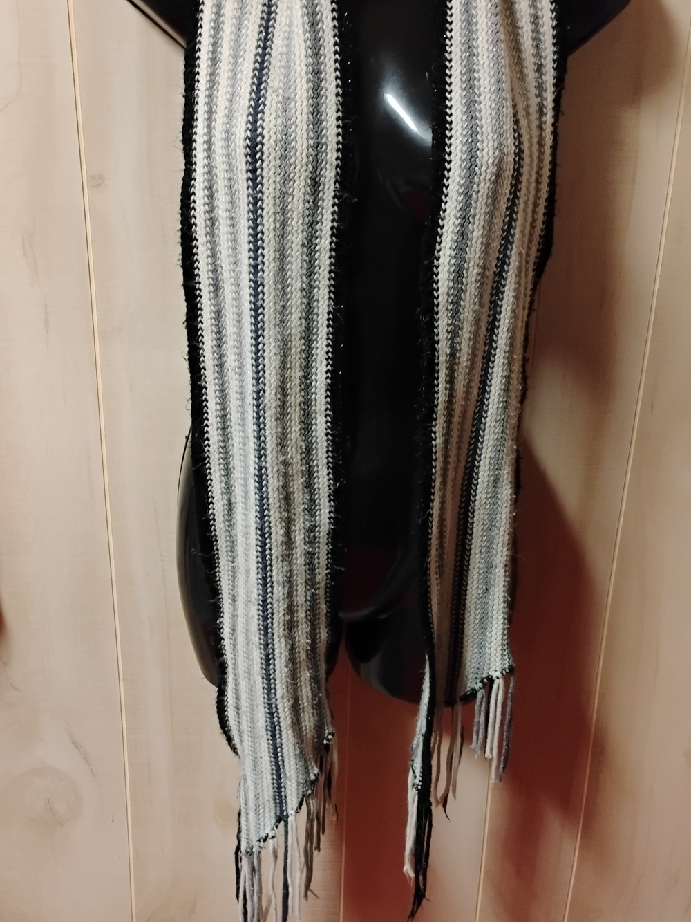 Striped Fringe Scarf in Black and White